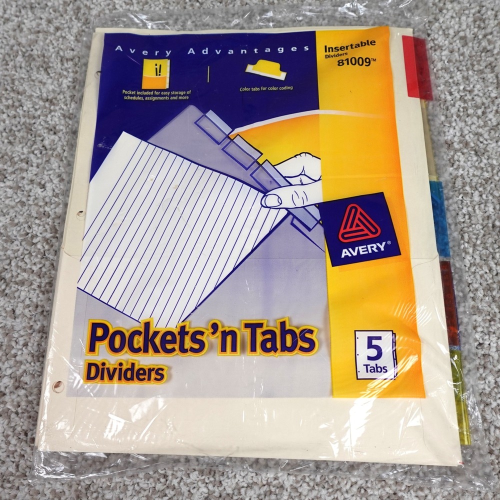 Avery Advantages Pockets n Tabs Insertable Dividers 5 Tab‎ Set 81009 Buff Multi